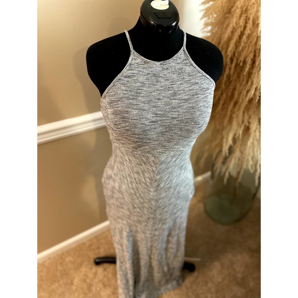 Lou & Grey Striped  Knit Maxi Tank Dress Grey Blue White Striped Size M